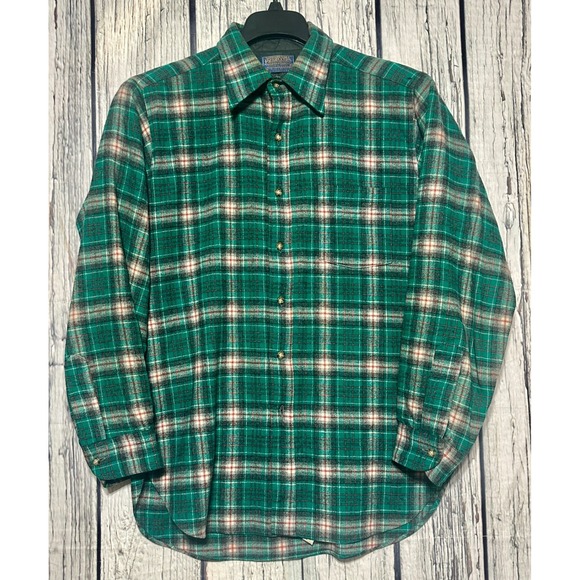 Pendleton Other - Vintage Pendleton Shirt Mens Medium Button Up Green Plaid 100% Virgin Wool USA